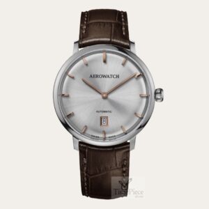 Aerowatch Retro feel with silver dial and brown leather straps 67975aa01