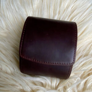 Retro coffee cowhide leather watch travel case. Egg shaped. Holds 1 watch.