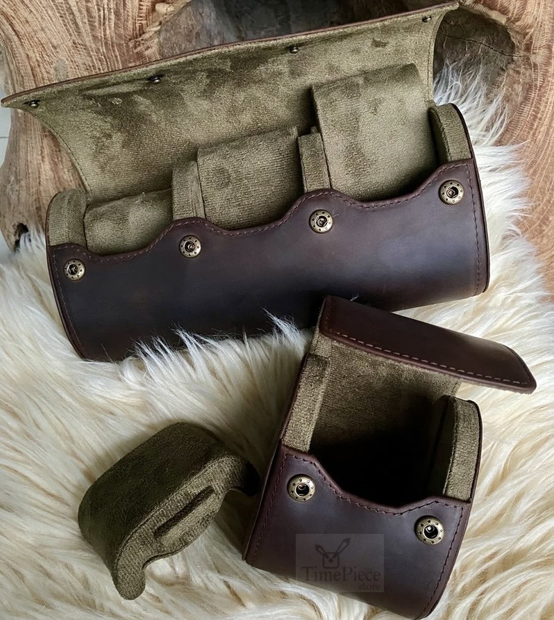 1-watch and 3-watch coffee crazy horse watch cases. Watch cushions can swap in between.