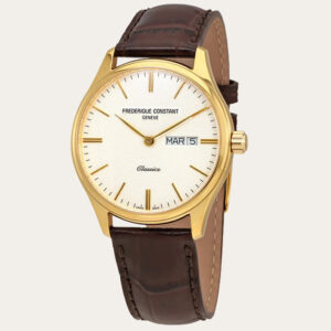 Frederique Constant FC-225ST5B5 with classic white dial golden case and brown straps