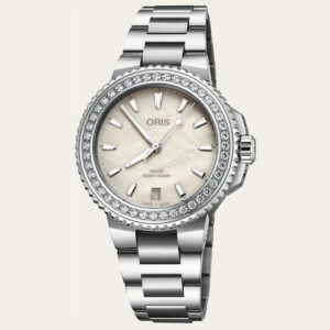 Oris ladies with diamonds on bezel and cream MOP dial