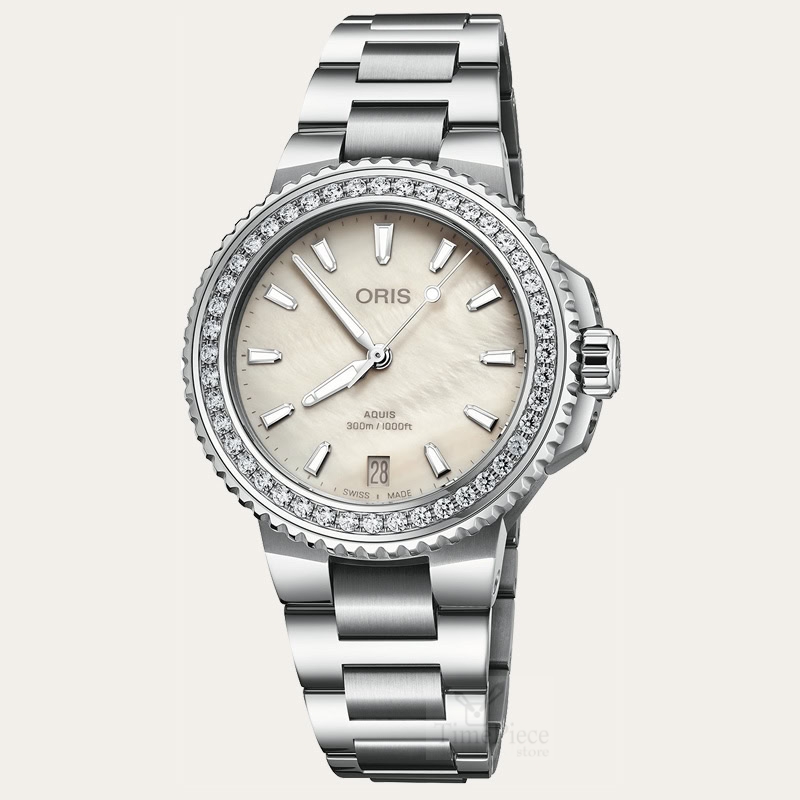 Oris ladies with diamonds on bezel and cream MOP dial